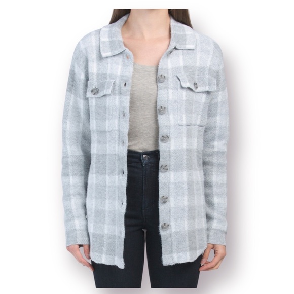 WILLIAM RAST Plaid Shacket Cozy Sweater Jacket Large - Picture 1 of 7